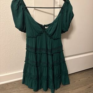 NWOT Altar'd State Deep Green Ruffle Dress with Lace Details